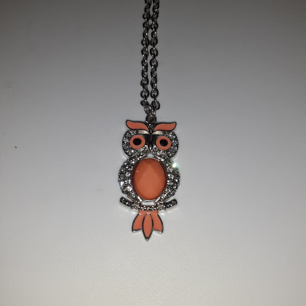 Orange owl necklace